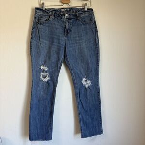 Old Navy Jeans Womens Sz 10 Dark Indigo Boyfriend Skinny Ripped Distressed Denim